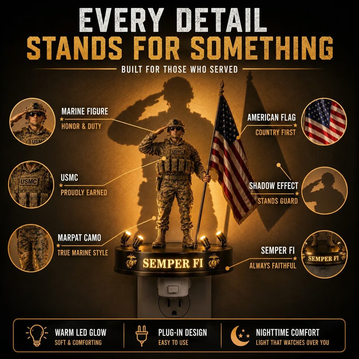 โ๐ U.S. Marine Corps Semper Fi Shadow Night Light