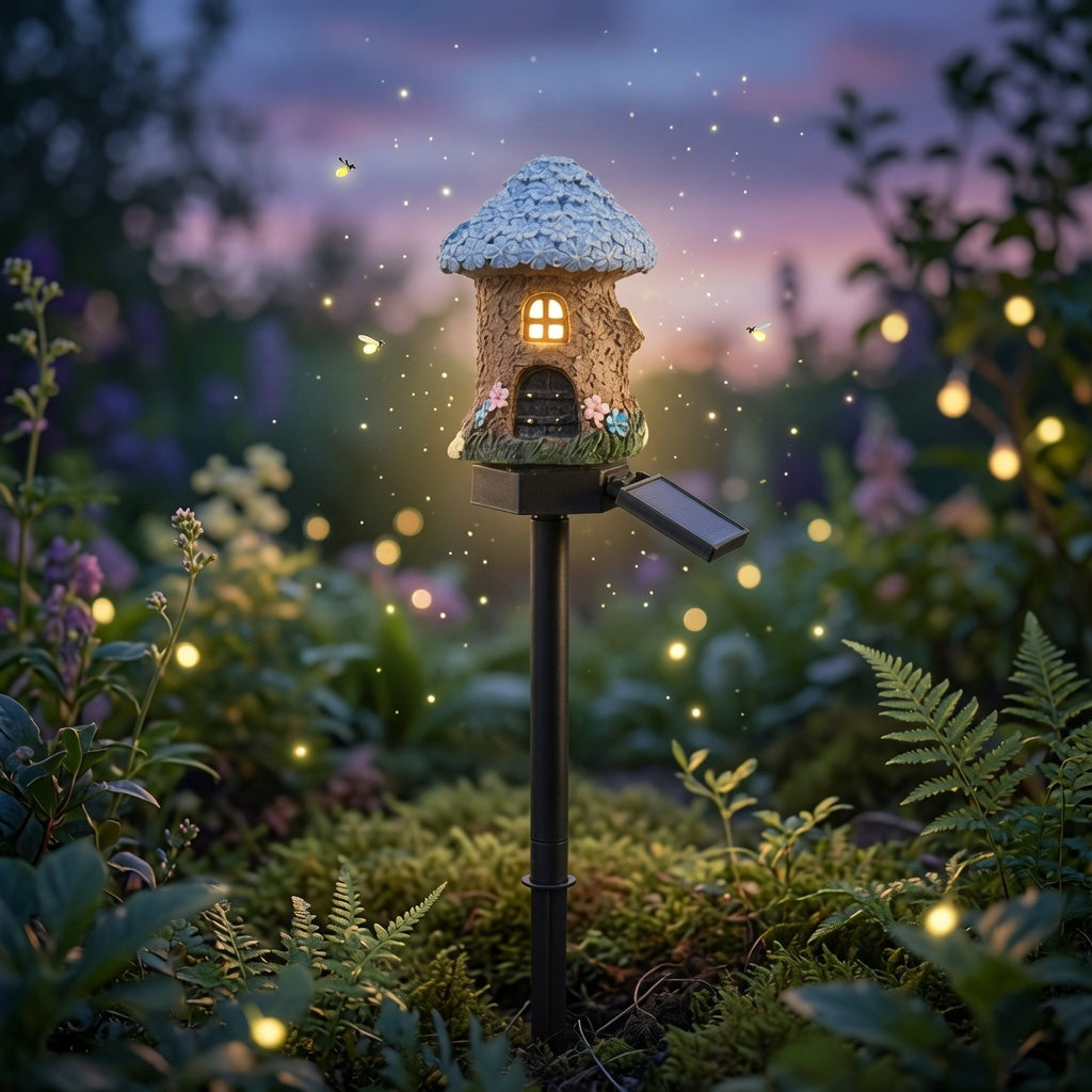 Solar Fairy-Tale Mushroom Cottage Garden Light