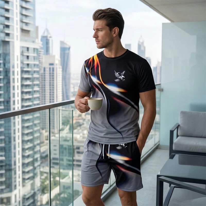 ⏳🔥LIMITED-TIME  48 OFF! 👕 Men’s Abstract Print T-Shirt & Shorts Set – Bold Style & Summer Comfort ✨