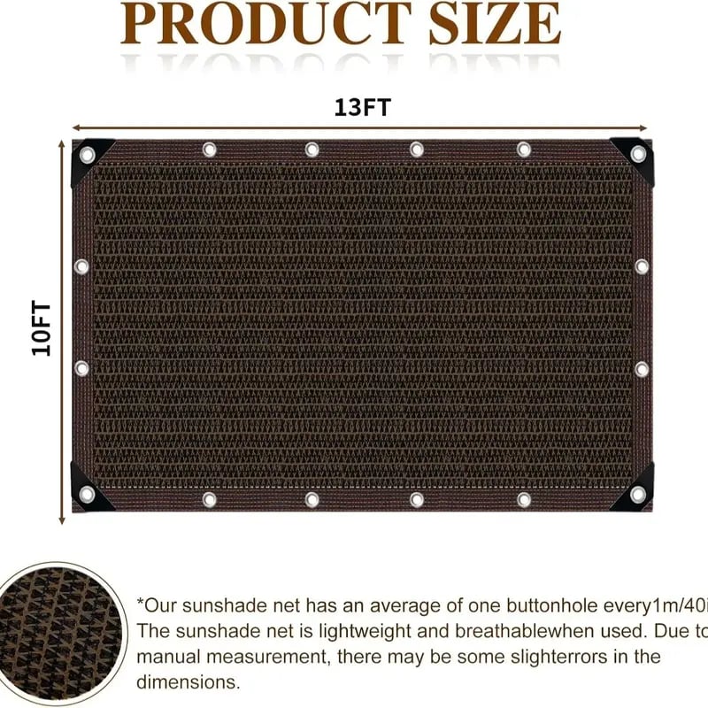 90% Blackout Cloth (Black) - 10 x 13ft UV-Resistant Shade Net with Reinforced Rivets