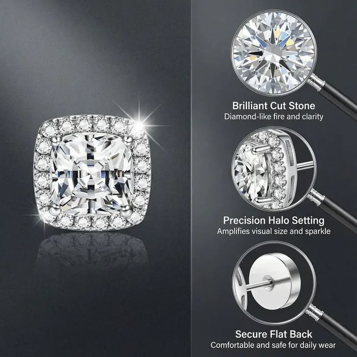 Halo Stud Earrings 4-Pack(Buy 1 get 1 free) - Gold & Silver Round/Square Styles