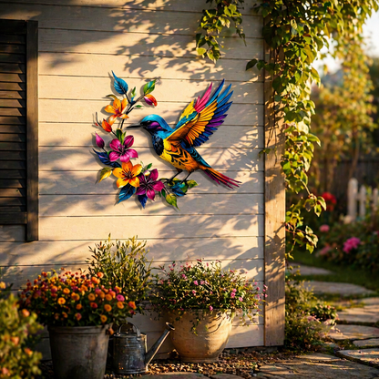 🐦🌺 Hummingbird Bloom Metal Wall Art — Bring your garden indoors. No watering needed.