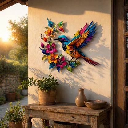 🐦🌺 Hummingbird Bloom Metal Wall Art — Bring your garden indoors. No watering needed.