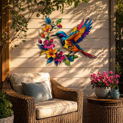 🐦🌺 Hummingbird Bloom Metal Wall Art — Bring your garden indoors. No watering needed.