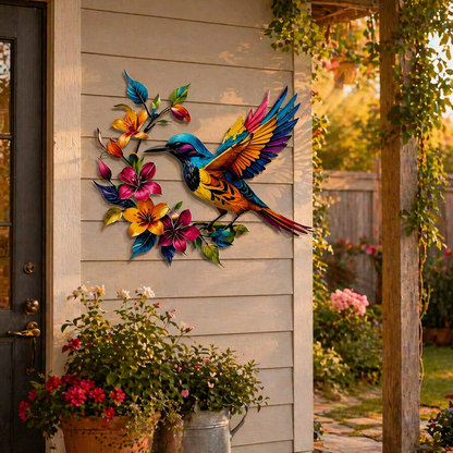 🐦🌺 Hummingbird Bloom Metal Wall Art — Bring your garden indoors. No watering needed.