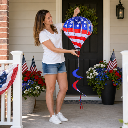 Patriotic Hot Air Balloon Hanging Wind Spinner