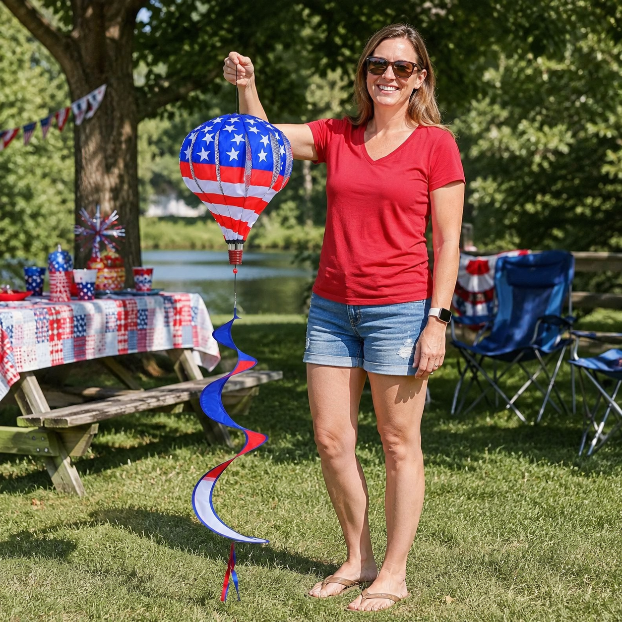 Patriotic Hot Air Balloon Hanging Wind Spinner