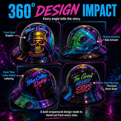 🔥 Blue Collar Daddy Hydro-Dipped Hard Hat | Industrial Rigid Impact-Resistant Safety Helmet with Full-Wrap Gloss Artwork