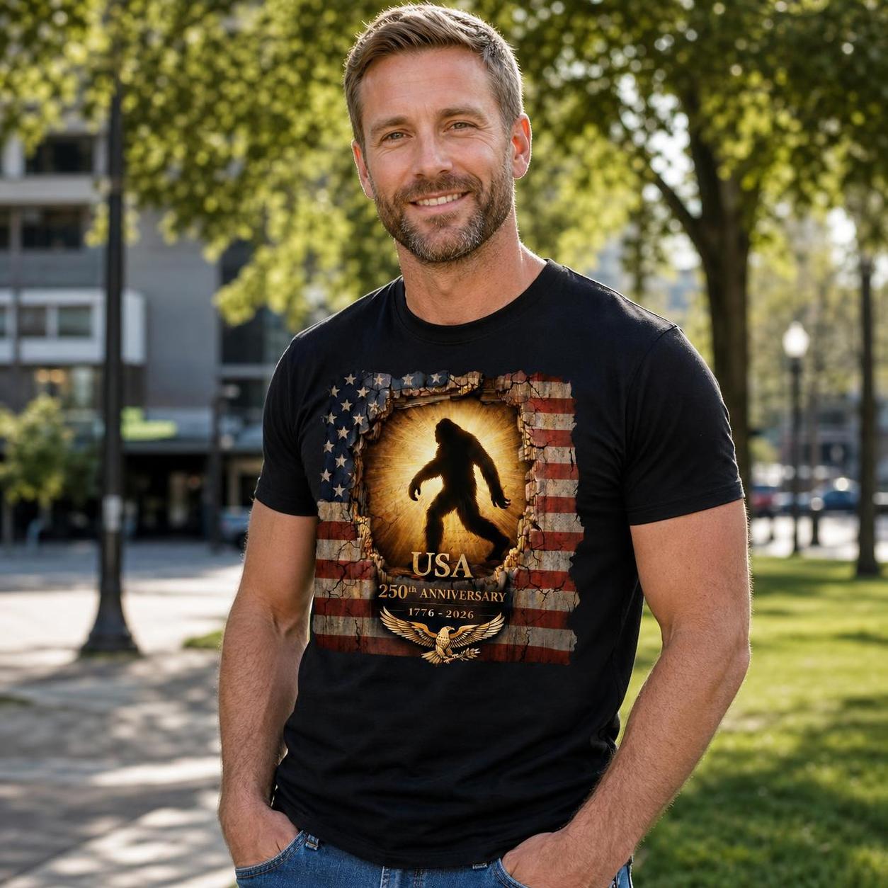 USA 250th Anniversary Bigfoot Patriotic T-Shirt