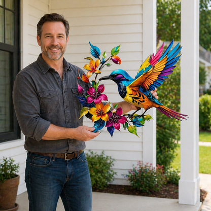 🐦🌺 Hummingbird Bloom Metal Wall Art — Bring your garden indoors. No watering needed.