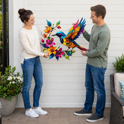 🐦🌺 Hummingbird Bloom Metal Wall Art — Bring your garden indoors. No watering needed.