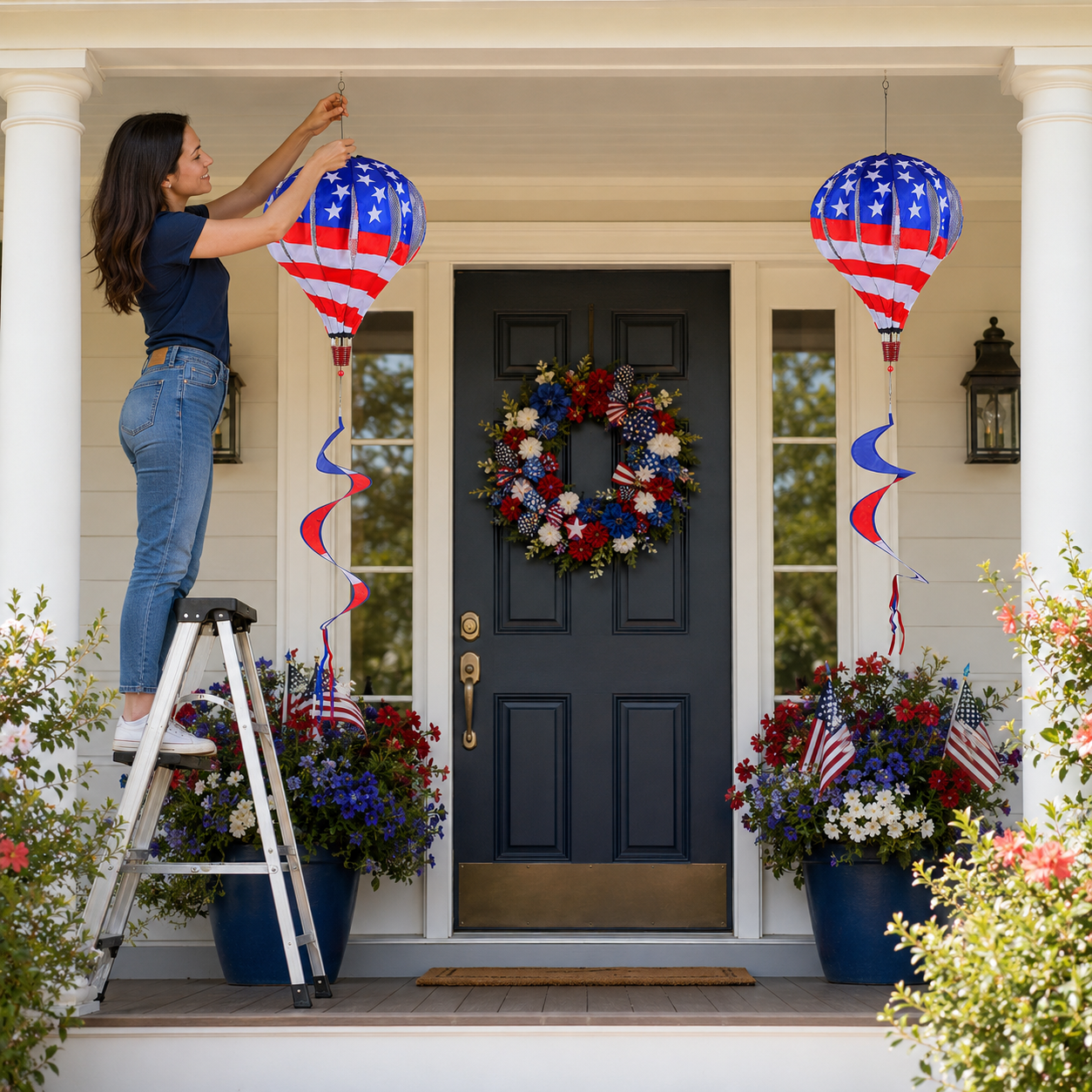 Patriotic Hot Air Balloon Hanging Wind Spinner