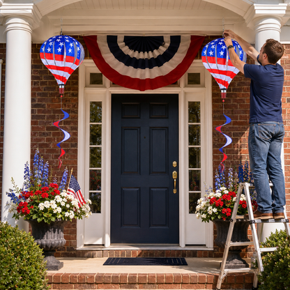 Patriotic Hot Air Balloon Hanging Wind Spinner