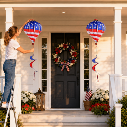 Patriotic Hot Air Balloon Hanging Wind Spinner