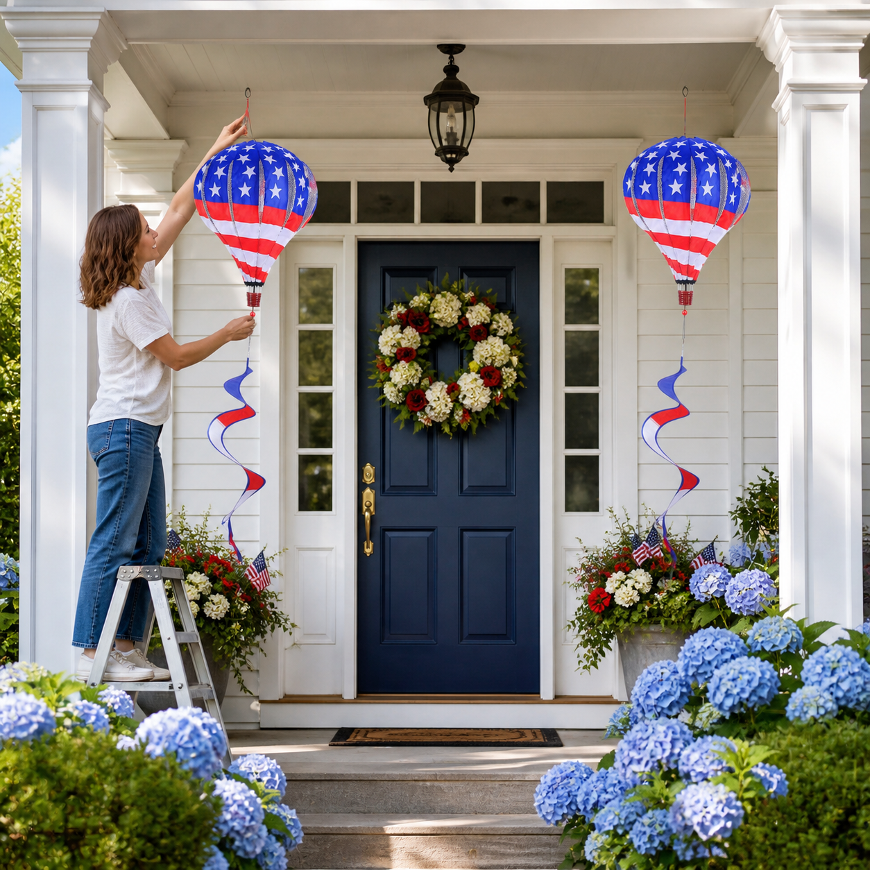 Patriotic Hot Air Balloon Hanging Wind Spinner