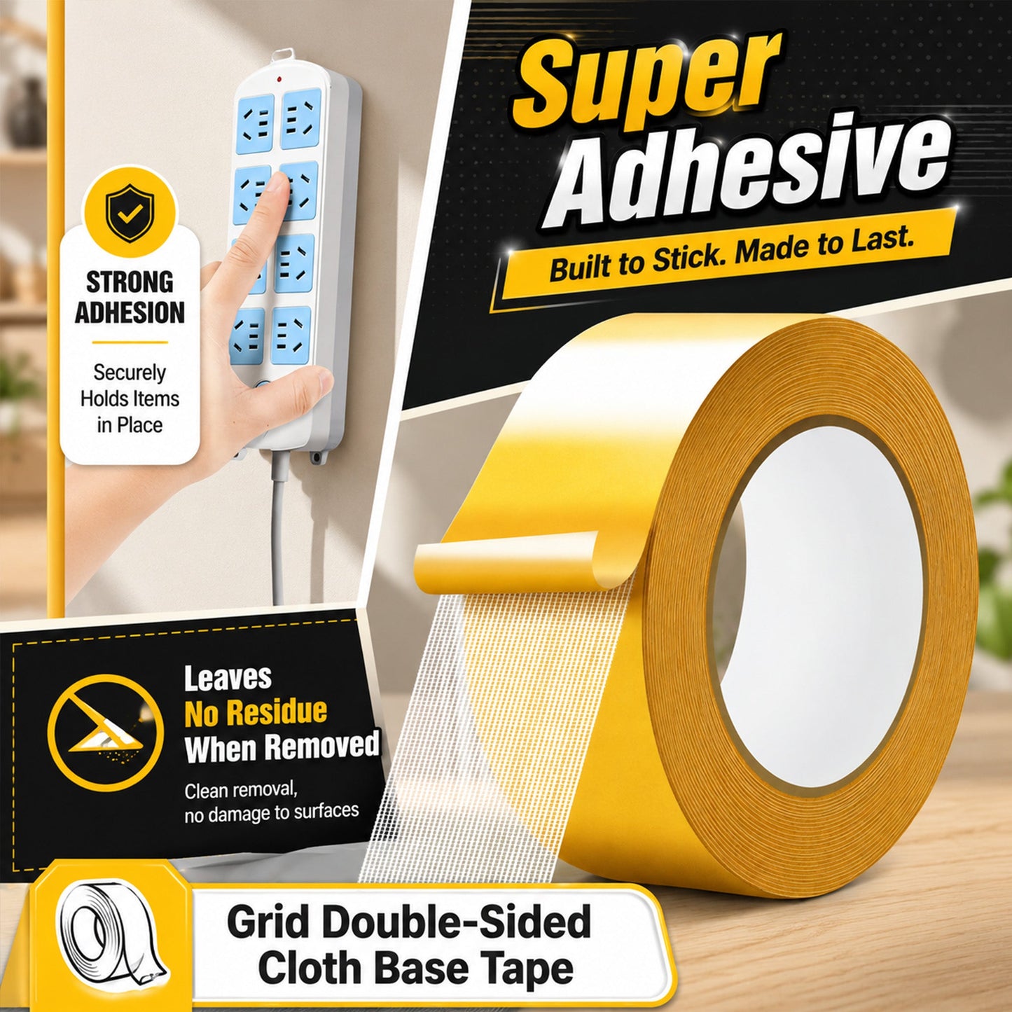 Heavy Duty Removable Double Sided Tape for Home Carpet and Wall Use