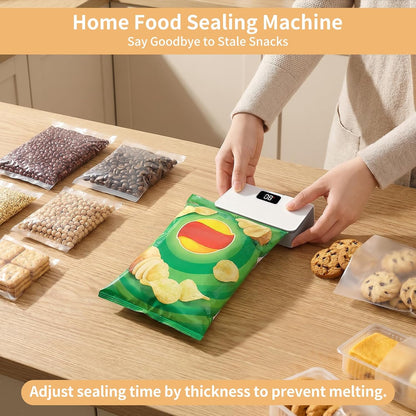 2-in-1 Rechargeable Mini Bag Sealer — LED Display, Magnetic Fridge Mount & Built-in Cutter