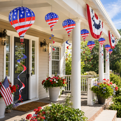 Patriotic Hot Air Balloon Hanging Wind Spinner