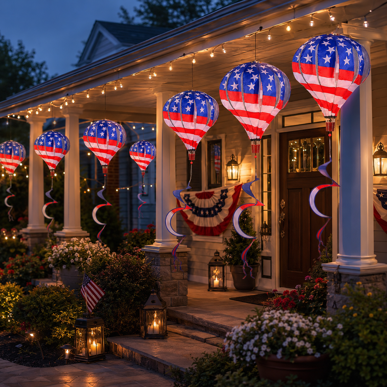 Patriotic Hot Air Balloon Hanging Wind Spinner