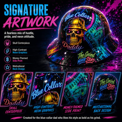 🔥 Blue Collar Daddy Hydro-Dipped Hard Hat | Industrial Rigid Impact-Resistant Safety Helmet with Full-Wrap Gloss Artwork