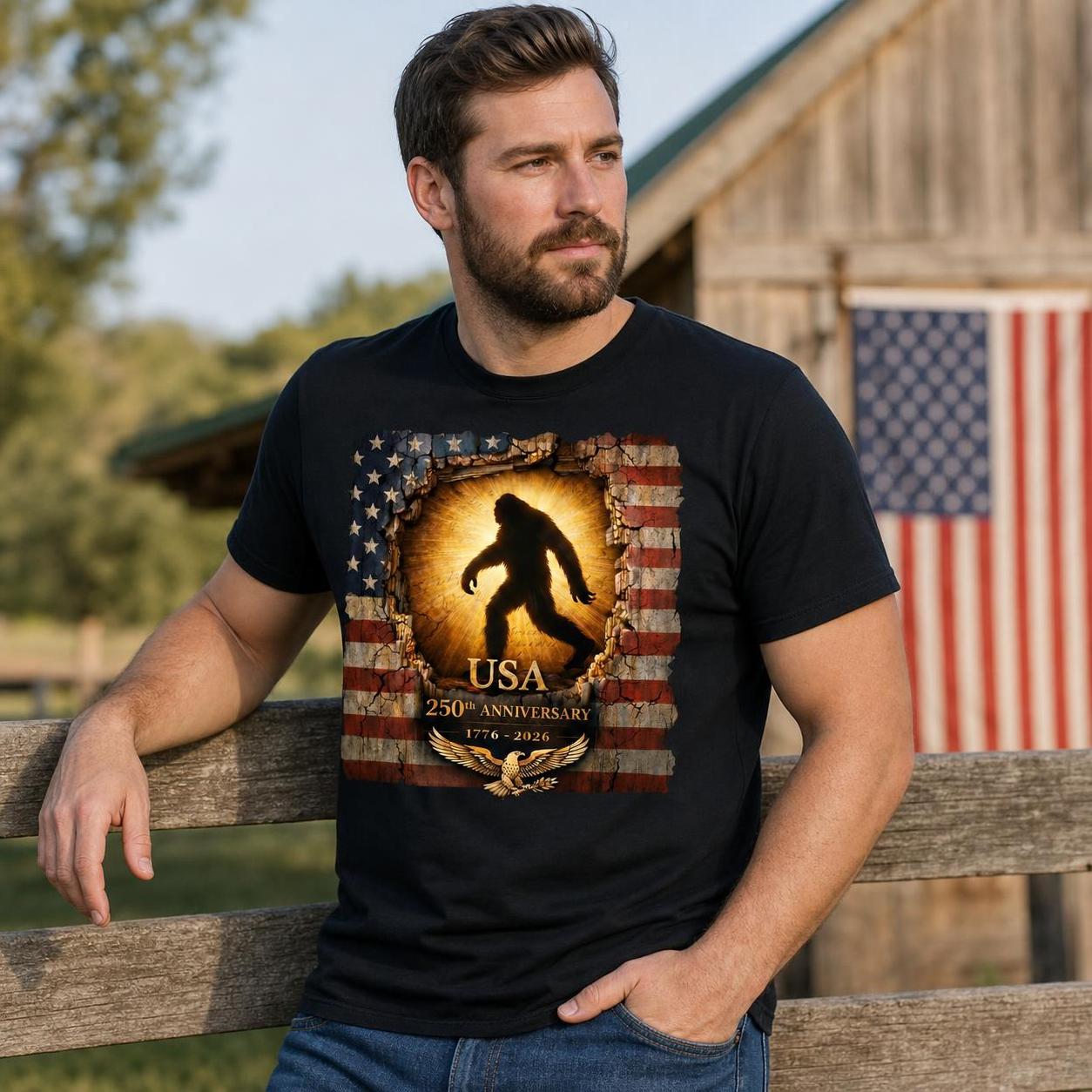 USA 250th Anniversary Bigfoot Patriotic T-Shirt