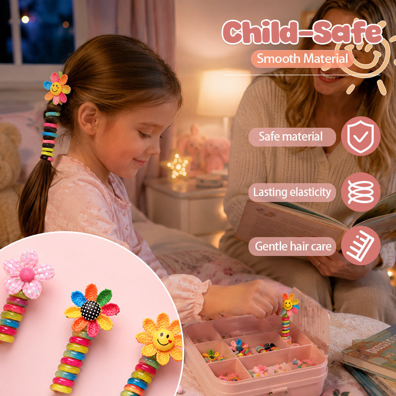 Rainbow Cartoon Spiral Hair Bobbles | Gentle No Pull Hair Ties for Little Girls