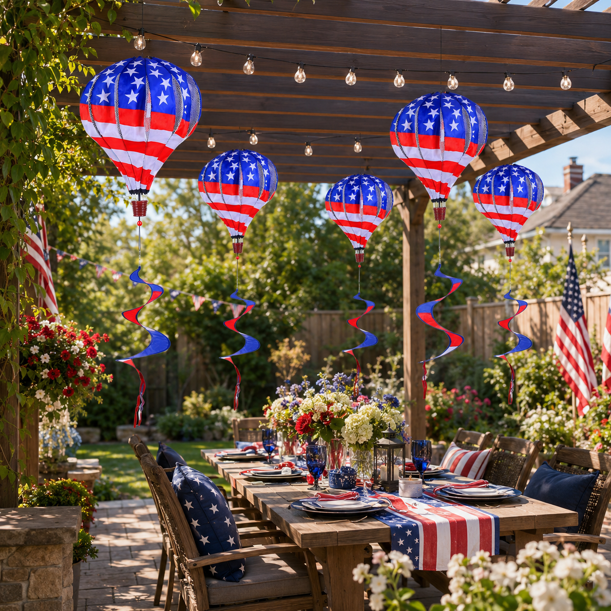 Patriotic Hot Air Balloon Hanging Wind Spinner