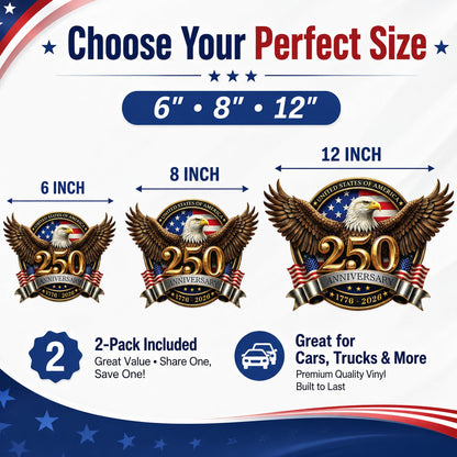 🦅🇺🇸 1776–2026. Honor 250 years of freedom. USA Car Decal. Limited time discount.