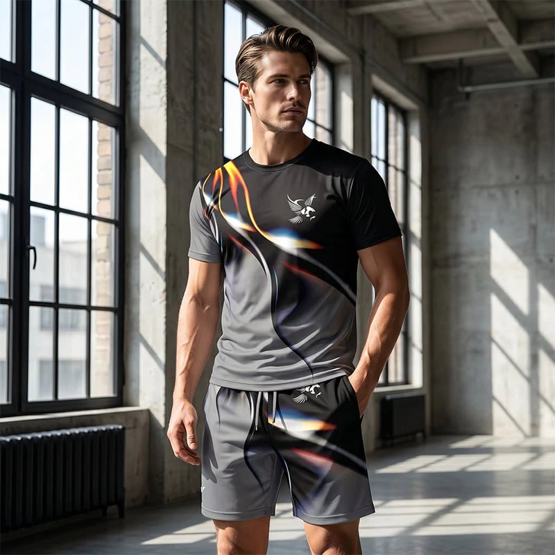 ⏳🔥LIMITED-TIME  48 OFF! 👕 Men’s Abstract Print T-Shirt & Shorts Set – Bold Style & Summer Comfort ✨