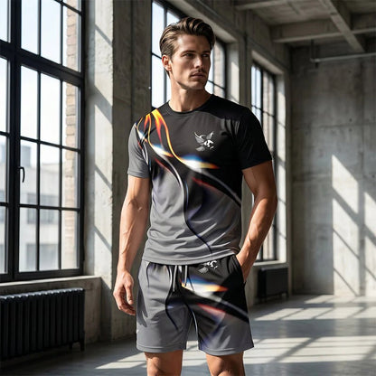 ⏳🔥LIMITED-TIME  48 OFF! 👕 Men’s Abstract Print T-Shirt & Shorts Set – Bold Style & Summer Comfort ✨