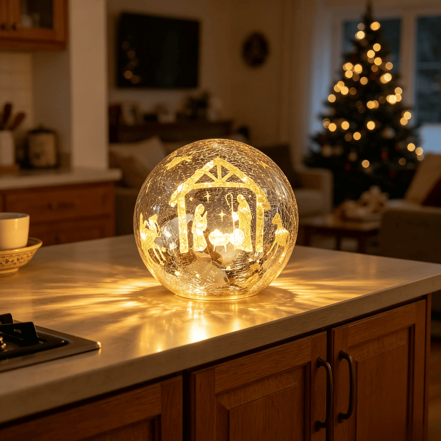 🎁🎉Only $35.99 This Week🎉✝️Light-up cracked glass ball with Jesus and reindeer design🫎