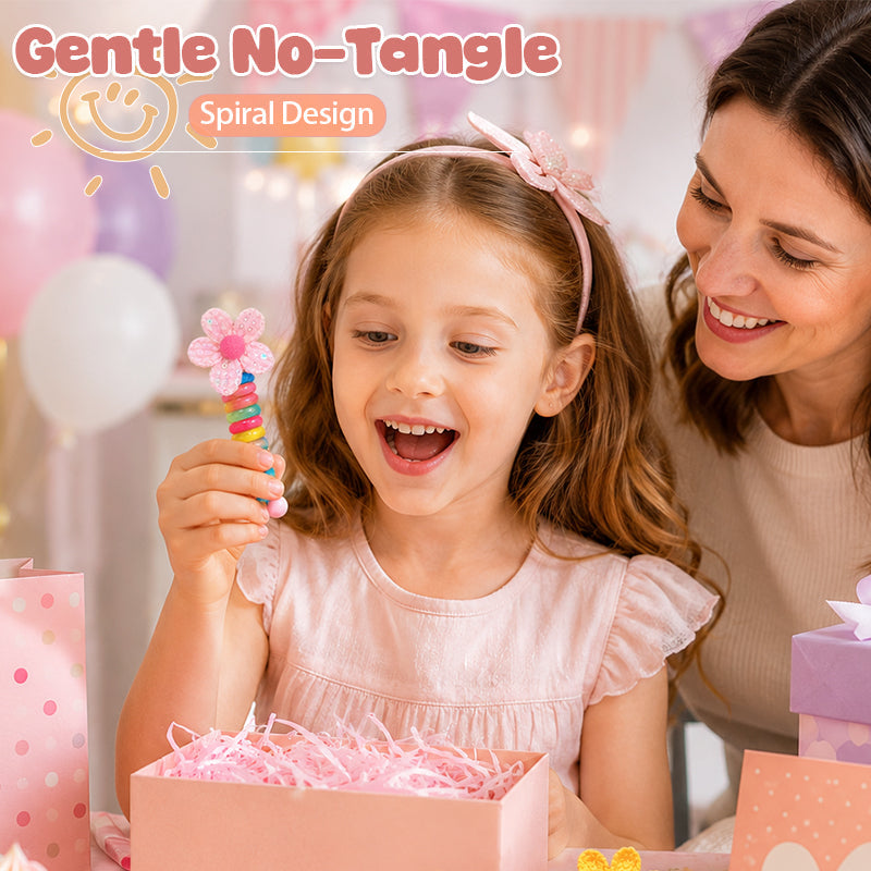Rainbow Cartoon Spiral Hair Bobbles | Gentle No Pull Hair Ties for Little Girls