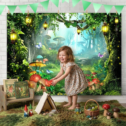 🦋🌿 Magical Forest Floral & Butterfly Backdrop — Perfect for outdoor birthday parties. Instant fairy tale scene