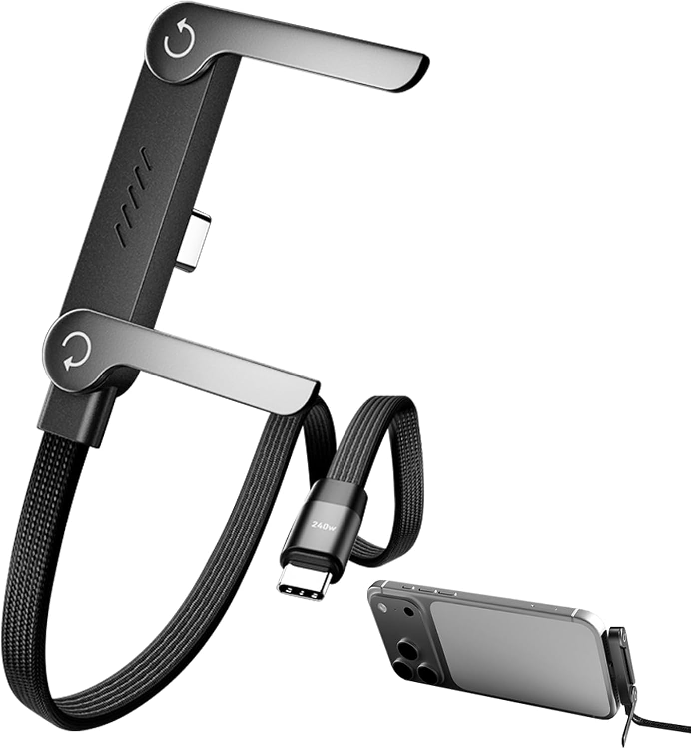 Laozik 2 in 1 Invisible Holder Charger Cable with Stand, 5FT 240W Super Fast Charging Cord with Foldable Stand, Compatible with iPhone Samsung Type-C Charging Cable for Gaming Office Car Travel 1 Pcs