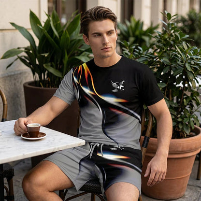 ⏳🔥LIMITED-TIME  48 OFF! 👕 Men’s Abstract Print T-Shirt & Shorts Set – Bold Style & Summer Comfort ✨