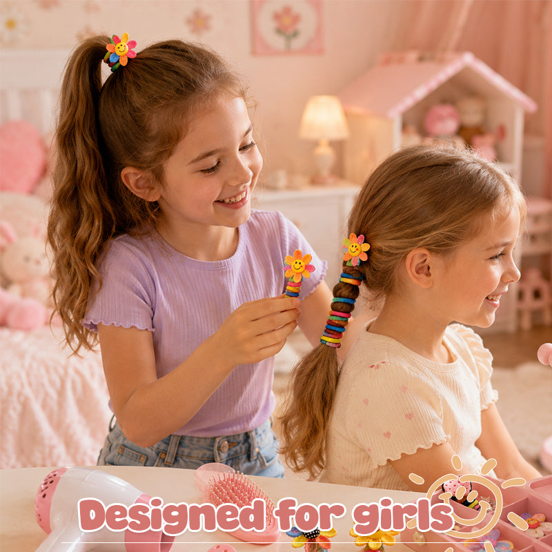 Rainbow Cartoon Spiral Hair Bobbles | Gentle No Pull Hair Ties for Little Girls