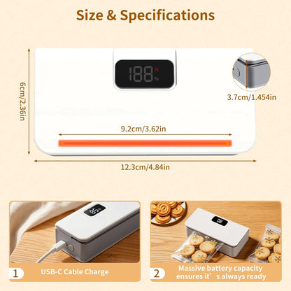 2-in-1 Rechargeable Mini Bag Sealer — LED Display, Magnetic Fridge Mount & Built-in Cutter