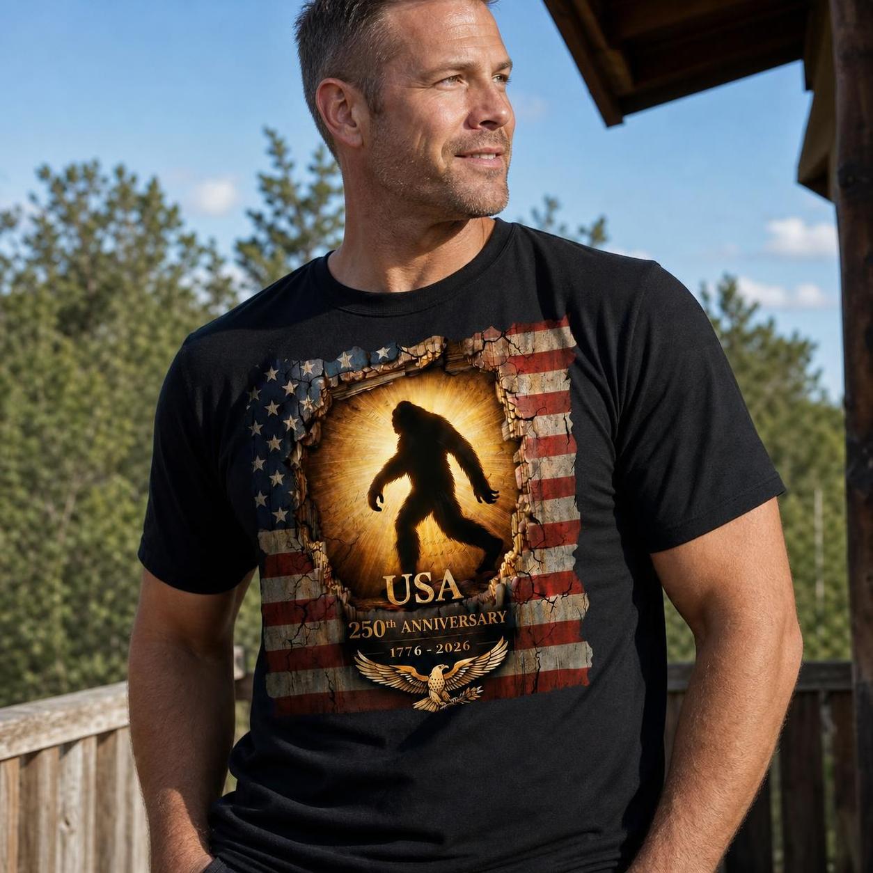 USA 250th Anniversary Bigfoot Patriotic T-Shirt