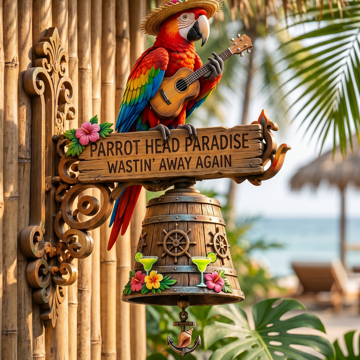 🐠 "Parrot Head Paradise Wastin' Away Again" Tropical Wall Bell