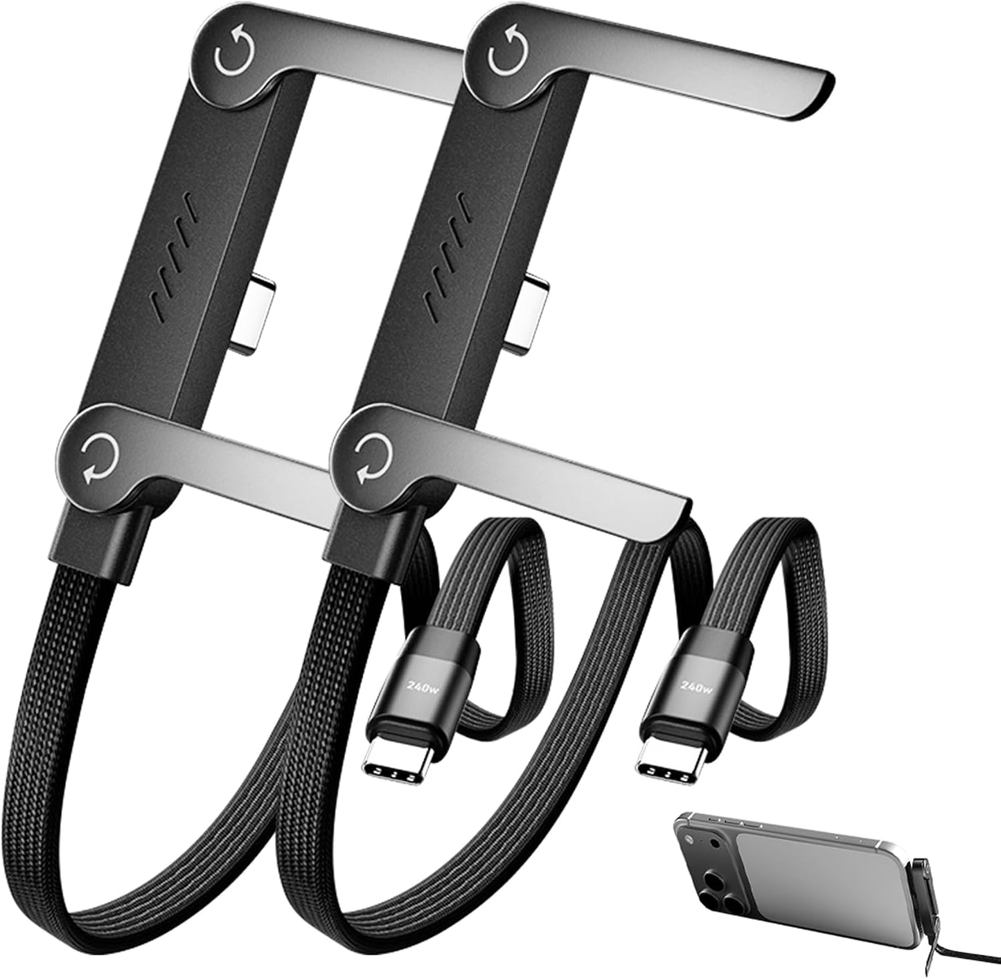 Laozik 2 in 1 Invisible Holder Charger Cable with Stand, 5FT 240W Super Fast Charging Cord with Foldable Stand, Compatible with iPhone Samsung Type-C Charging Cable for Gaming Office Car Travel 1 Pcs
