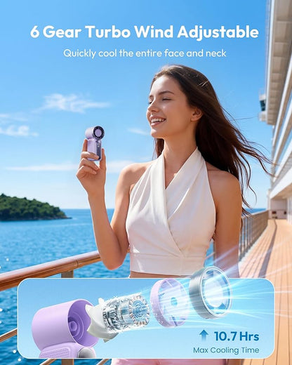 Mini Handheld Fan with LED Display –👍5-Speed Turbo Pocket size Fan.✨USB Rechargeable, High-Speed Cooling for Travel & Makeup. Perfect  Gift.  Portable Refrigeration
