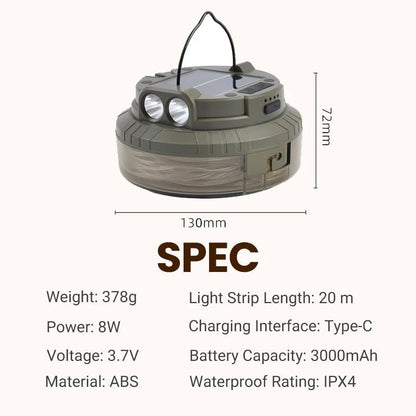 Solar Camping Light with 20m Light Strip