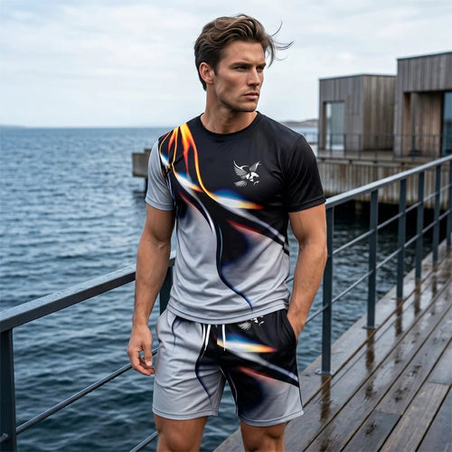 ⏳🔥LIMITED-TIME  48 OFF! 👕 Men’s Abstract Print T-Shirt & Shorts Set – Bold Style & Summer Comfort ✨