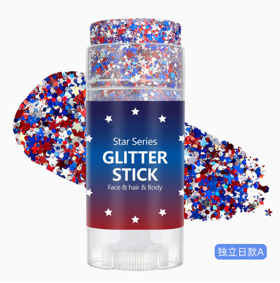 USA Patriotic Glitter Stick, Red White Blue Face Hair Body Glitter for 4th of July, Sports Events, Festivals & Parties