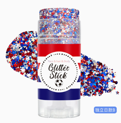 USA Patriotic Glitter Stick, Red White Blue Face Hair Body Glitter for 4th of July, Sports Events, Festivals & Parties