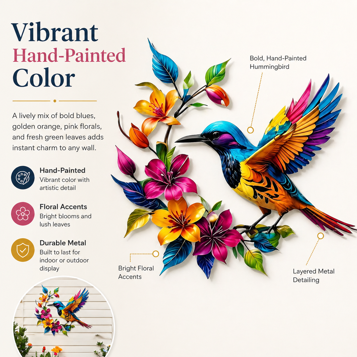 🐦🌺 Hummingbird Bloom Metal Wall Art — Bring your garden indoors. No watering needed.