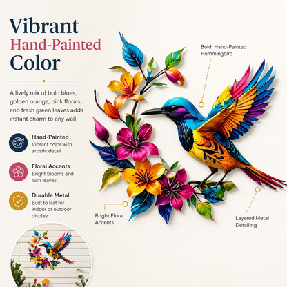 🐦🌺 Hummingbird Bloom Metal Wall Art — Bring your garden indoors. No watering needed.