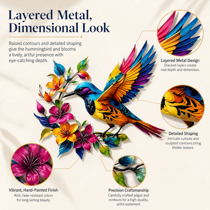 🐦🌺 Hummingbird Bloom Metal Wall Art — Bring your garden indoors. No watering needed.