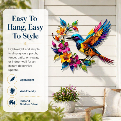 🐦🌺 Hummingbird Bloom Metal Wall Art — Bring your garden indoors. No watering needed.