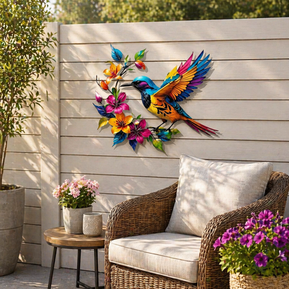 🐦🌺 Hummingbird Bloom Metal Wall Art — Bring your garden indoors. No watering needed.